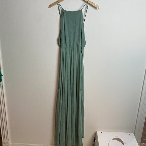 re:named Maxi Green Halter Open Back Dress Sz L - Picture 1 of 7